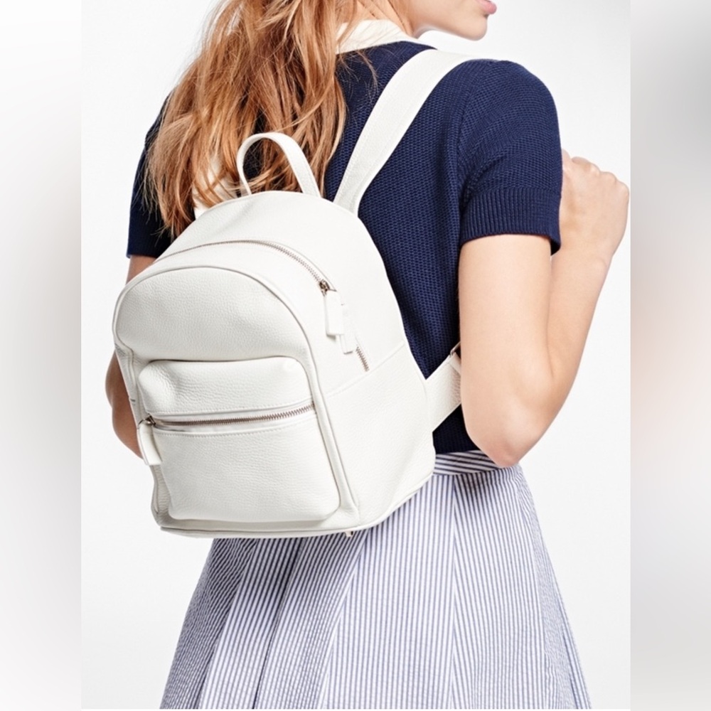 Pebbled Leather Backpack Brooks Brothers White Leather Made‎ in Italy